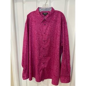 Claiborne Stretch Shirt Pink Paisley Flip Cuff Button Up Long Sleeve Mens 3XL T